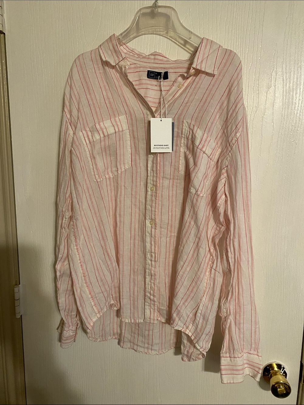 GAP Pink and White Striped Button-Down Shirt